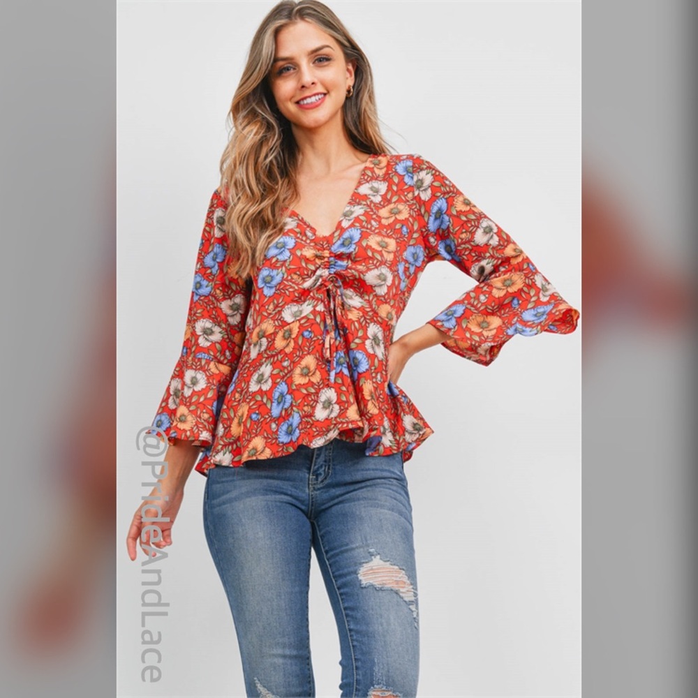 LAST 2️⃣ RED FLORAL TOP
